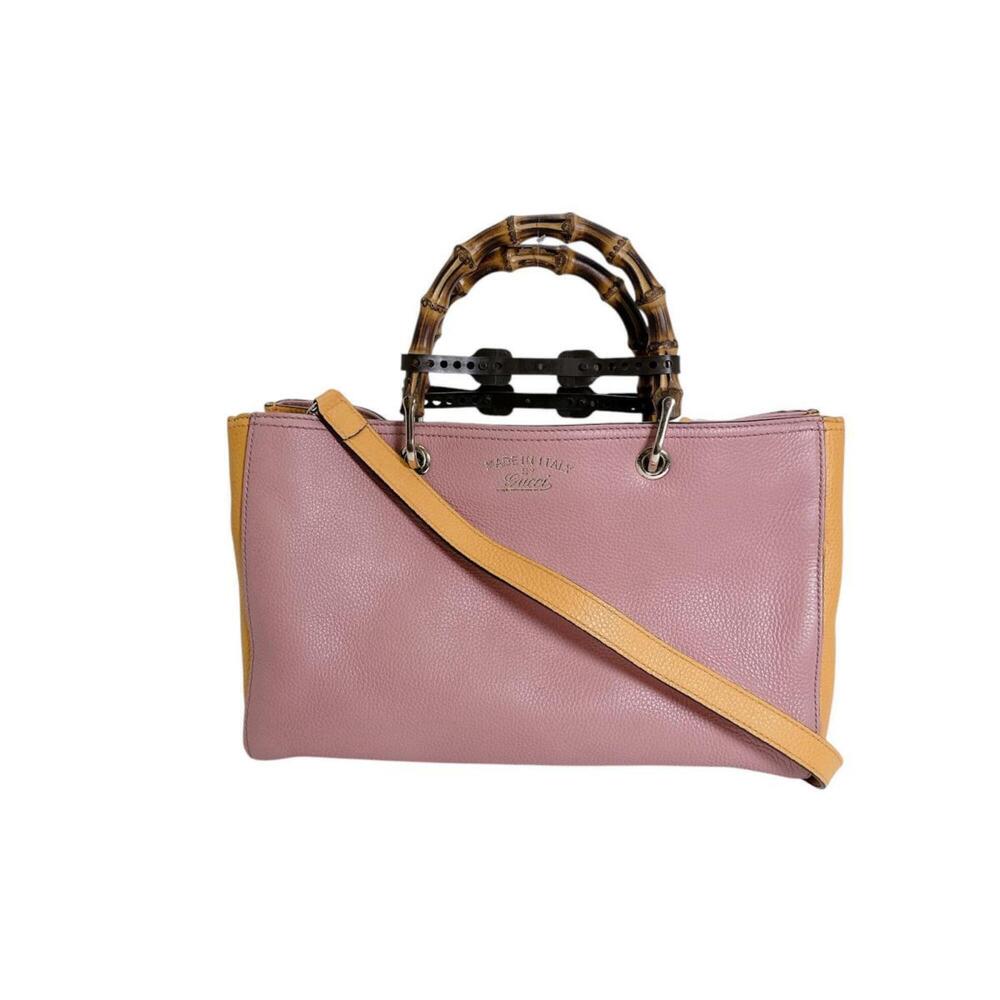 GUCCI Pink Leather Bamboo Bag